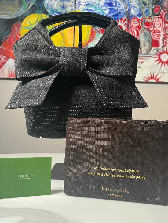 kate spade Handbags - Kate Spade New York Rare Black Felt Bow Satchel Top Handle Dust Bag COA